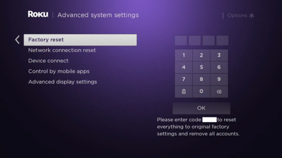 Factory reset Roku to fix the Disney Plus Not Working issue
