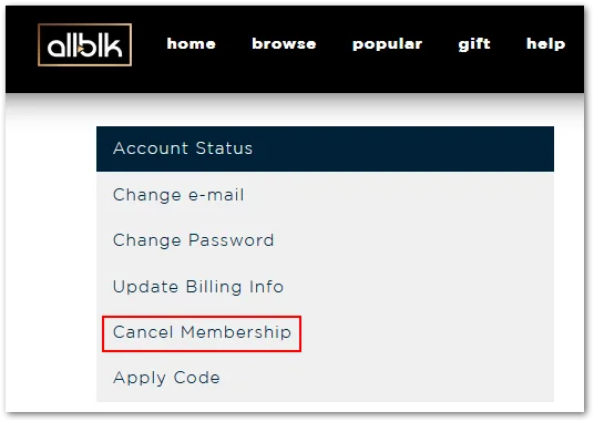 Tap Cancel Membership to terminate ALLBLK subscription on Roku