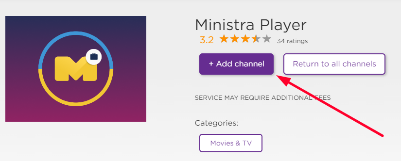 Click + Add channel to install Ministra Player on Roku