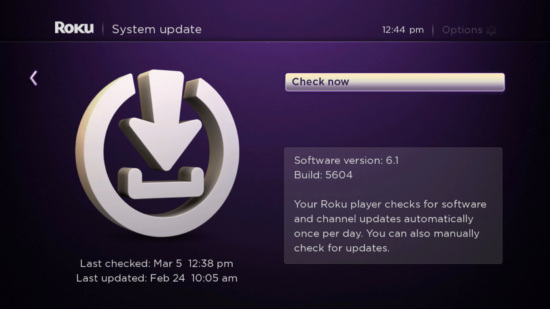 Click Check Now to update Roku to fix Apple TV Not Working on Roku