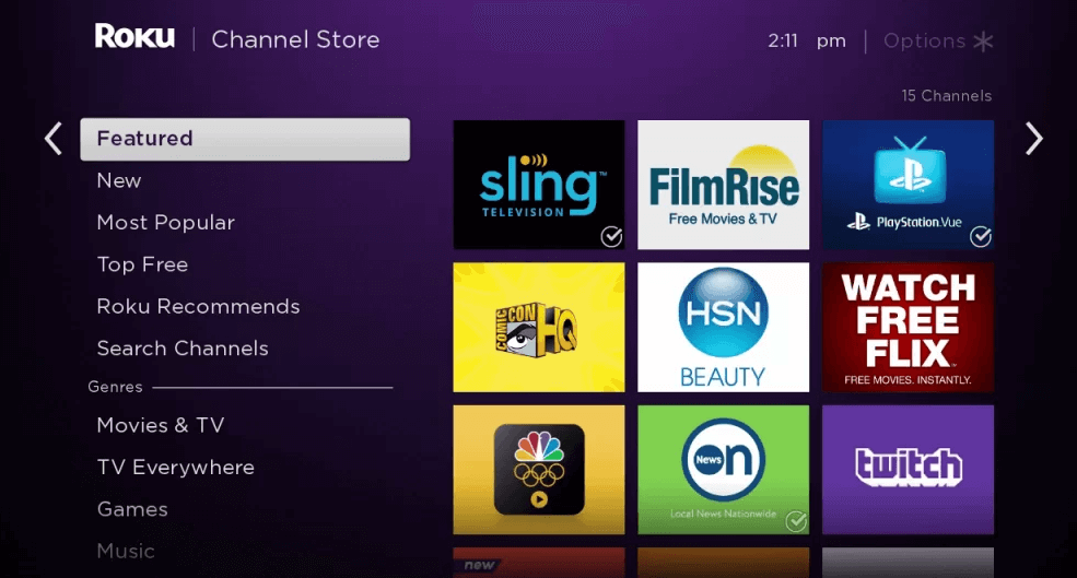 Select Search Channel to stream EPIX on Roku
