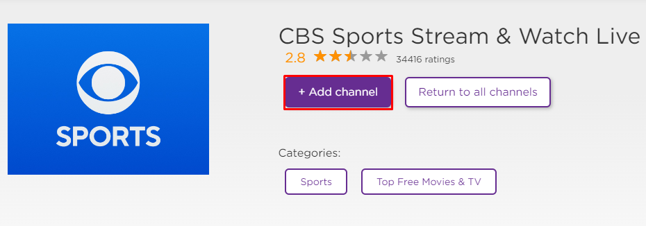 Get CBS Sports app from Roku Website.