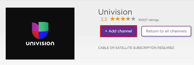 Get Univision app from Roku Website.