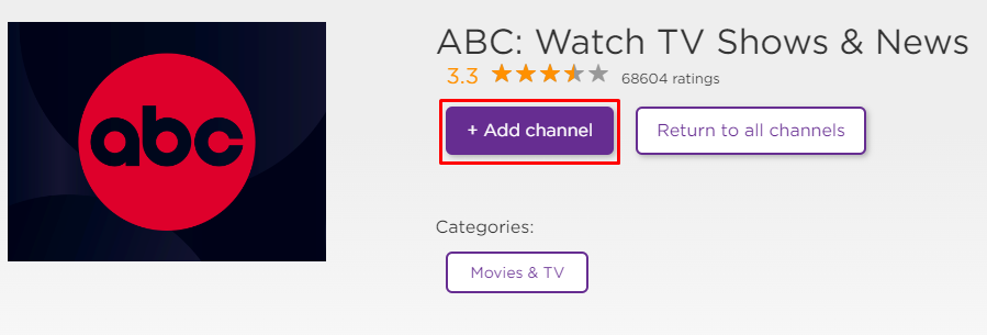Get the ABC app from Roku Website