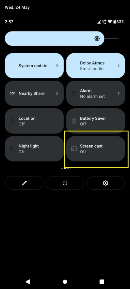 Select Screen Cast on Android