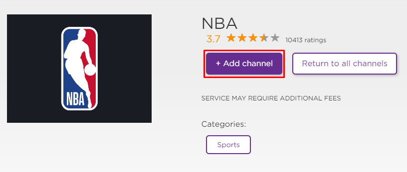 Get NBA app from Roku Website