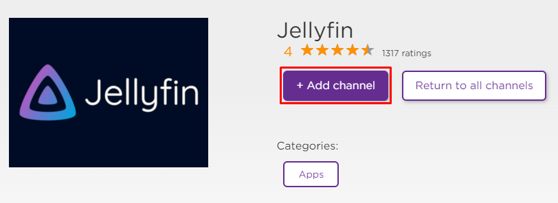 Click on the +Add Channel to stream Jellyfin on Roku