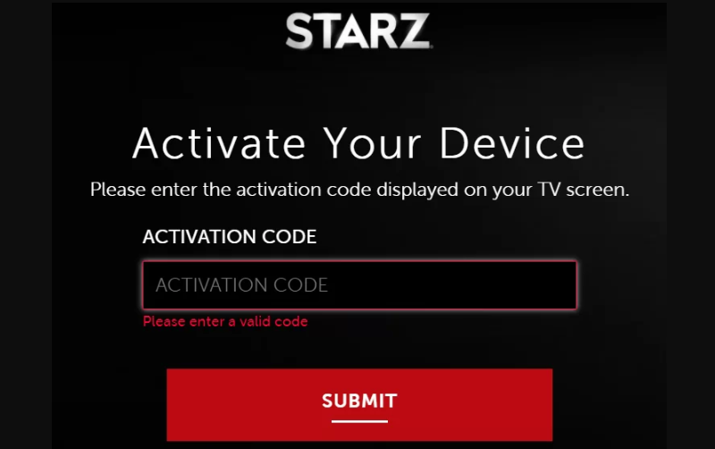 Click on Submit to activate Starz on Roku.