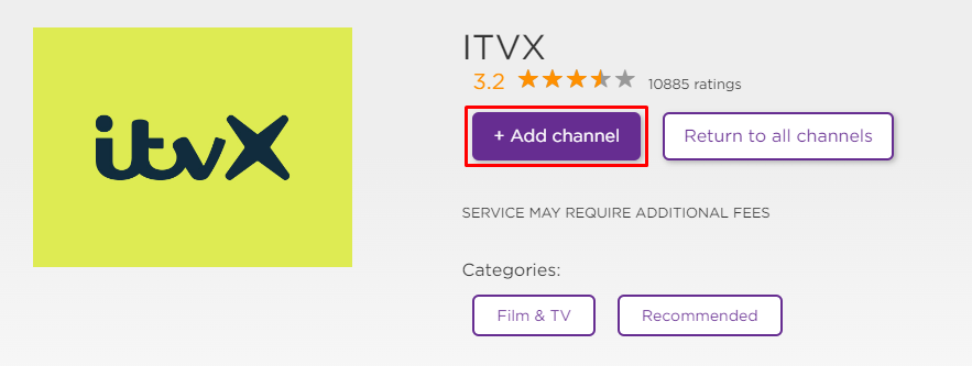 Click Add Channel to get ITVX on Roku