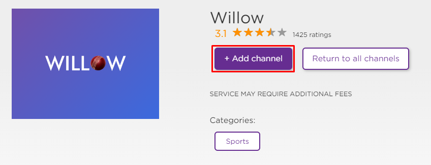 Click on + Add channel on Roku website